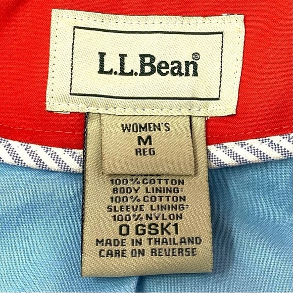 LL Bean Trench Jacket Double Breasted Peacoat Red Belted 100% Cotton MEDIUM - Picture 13 of 14